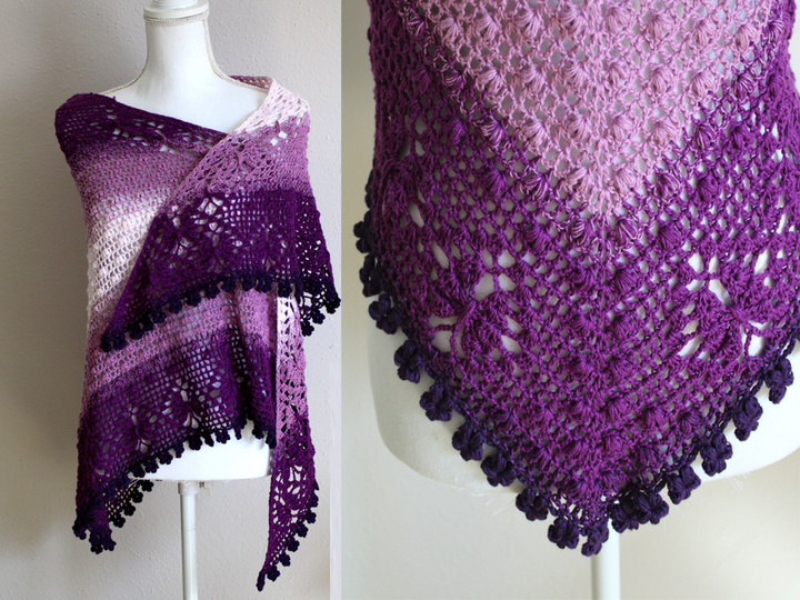 Häkelanleitung Dreieckstuch Schmetterlinge mit Blümchenbordüre