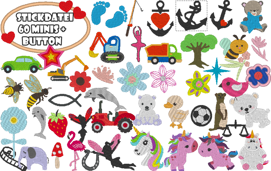 60 Minis jeweils mit Button Stickdatei - Bild 6