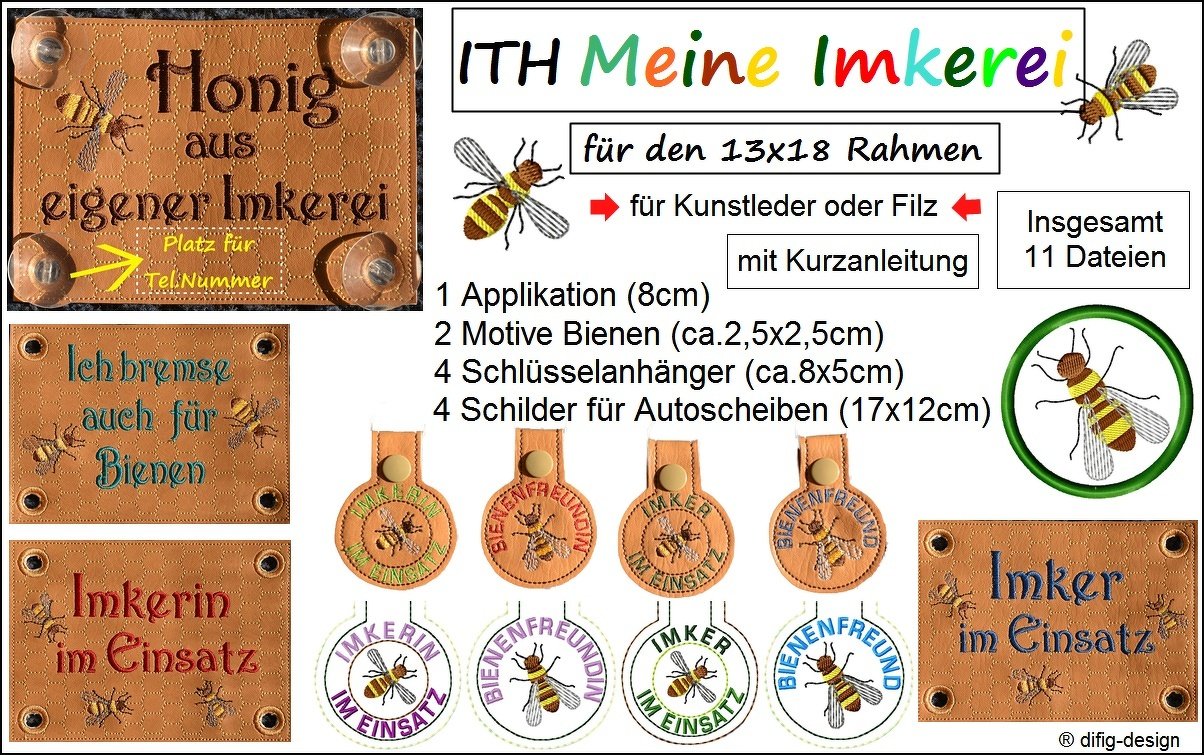 ITH Stickdateien Meine Imkerei für den 13x18+10x10 Rahmen
