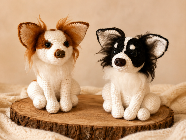 Crochet pattern for a sitting Chihuahua amigurumi dog