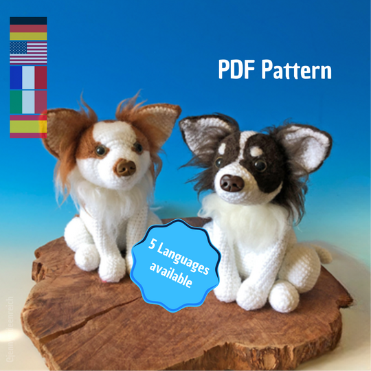 Crochet pattern for a sitting Chihuahua amigurumi dog