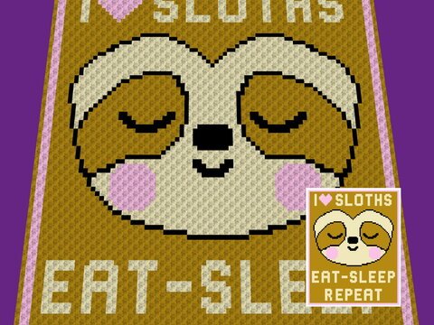 Häkelmuster *SLOTH LOVE - Faultier LIEBE* Grafik für C2C Decke