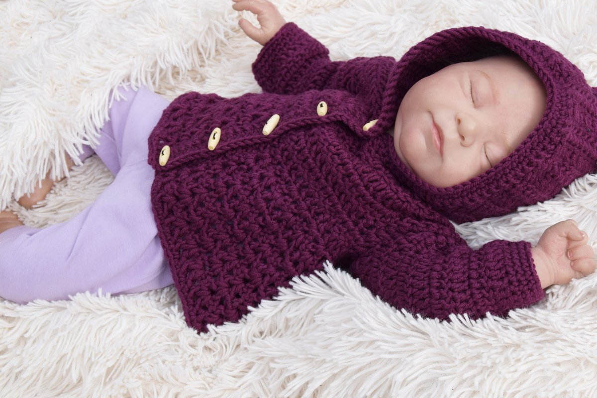 - MINI MATILDA - Babymantel/ Jacke häkeln, ab Größe 42/44 Puppe - 86/92 Kleinkind. mit Kapuze oder Kragen - Bild 6