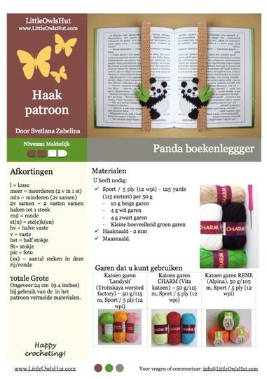 136NLY Haak patroon Baby Panda Boekenlegger or decoratie - Amigurumi - PDF file by Zabelina CP