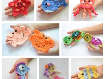 Undersea sweetness baby blanket with 7 sea creatures appliques