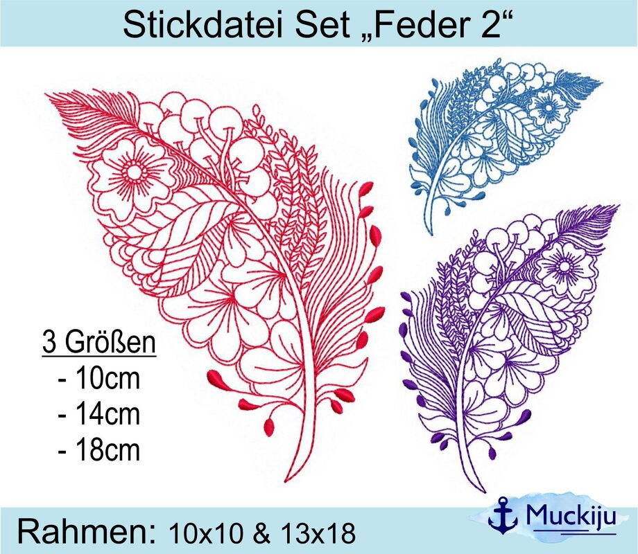 ★Stickdatei SET "Feder 2" ★10x10 &amp; 13x18★ 3 Größen