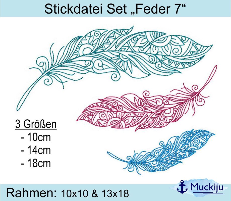 ★Stickdatei SET "Feder 7" ★10x10 &amp; 13x18★ 3 Größen