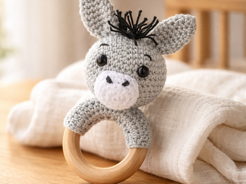 Crochet Pattern Donkey Rattle, crochet Babyrattle