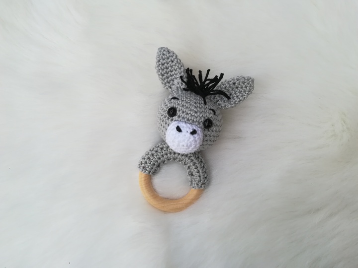 Crochet Pattern Donkey Rattle, crochet Babyrattle