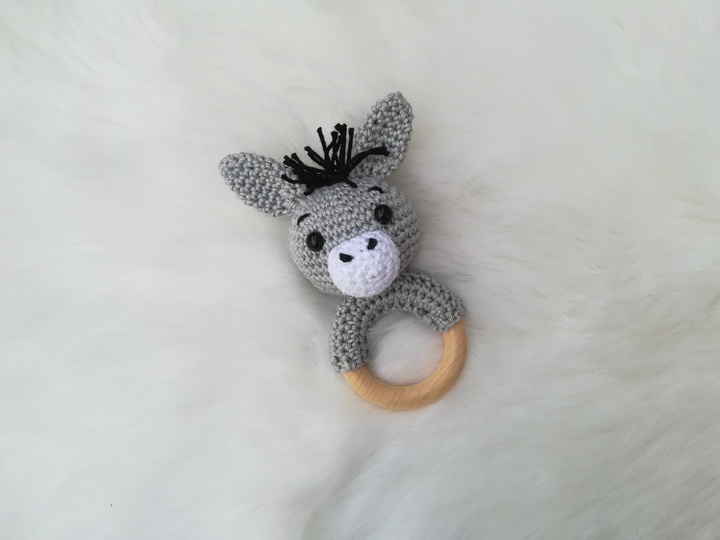 Crochet Pattern Donkey Rattle, crochet Babyrattle