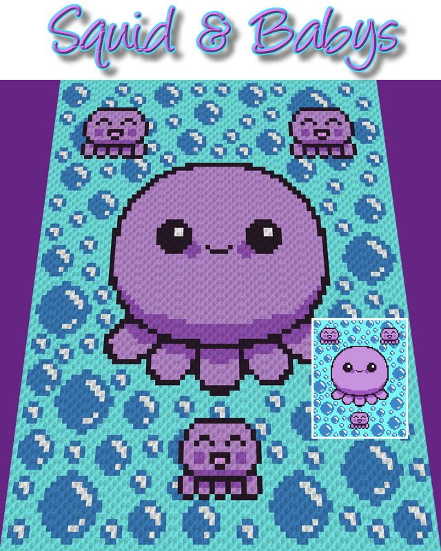Häkelmuster * Tintenfisch & Babys - Squid * Grafik für C2C Decke - Bild 2