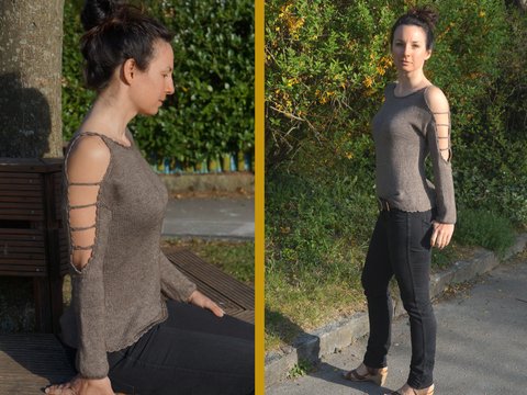 Pullover April mit Häkelbordüre