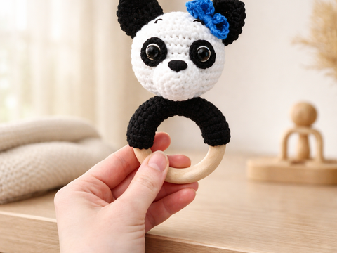 Häkelanleitung Panda Rassel, Babyrassel häkeln