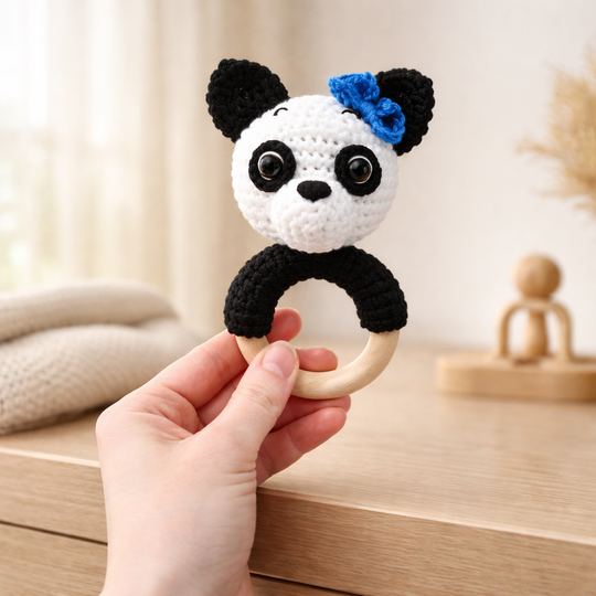 Häkelanleitung Panda Rassel, Babyrassel häkeln