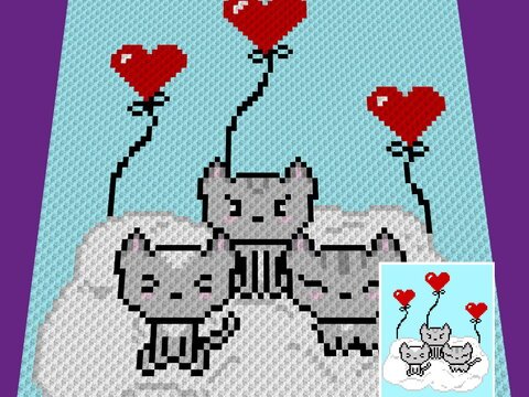 Häkelmuster *3 Little CATS * Grafik für C2C Decke