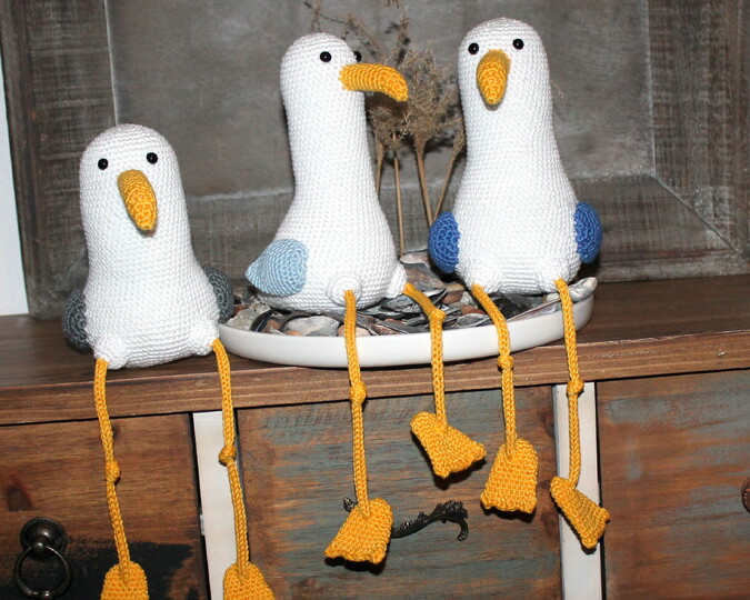 Möwe Marvin & Freunde – Häkelanleitung für 3 Möwen (Amigurumi)