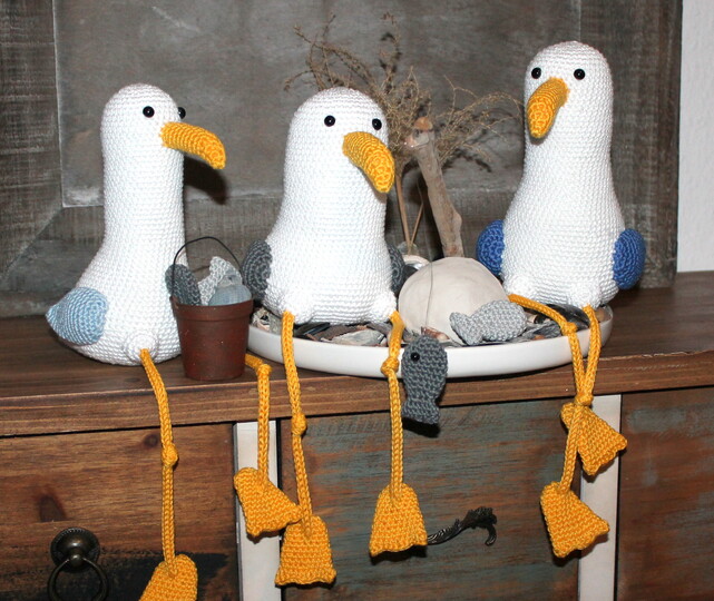 Möwe Marvin & Freunde – Häkelanleitung für 3 Möwen (Amigurumi)