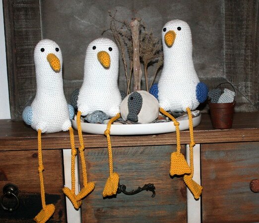 SET knitting toys patterns Cute birds family PDF English and Russian Seagull and Mini seagull