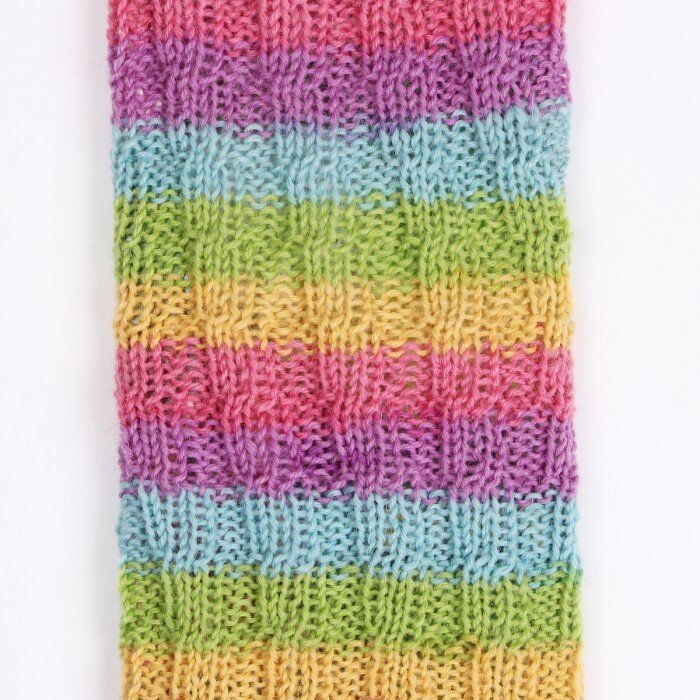 Multicolor striped knitted fabric swatch with rib pattern
