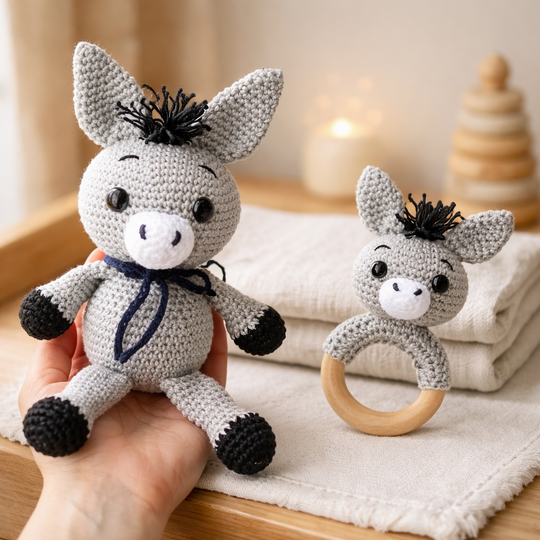 SPARPAKET Häkelanleitung Esel & Esel Rassel, Amigurumi Esel, Esel häkeln