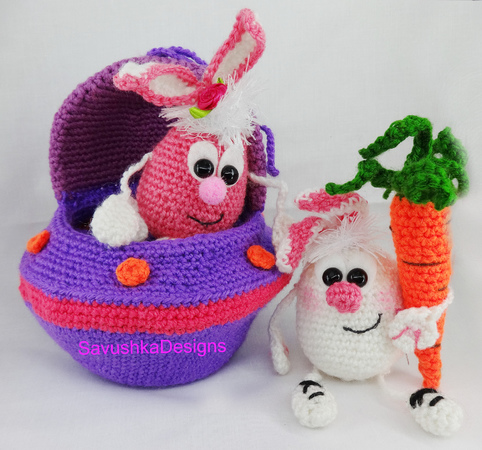 Crochet Pattern Amigurumi Little Easter bunnies in a UFO SHIP