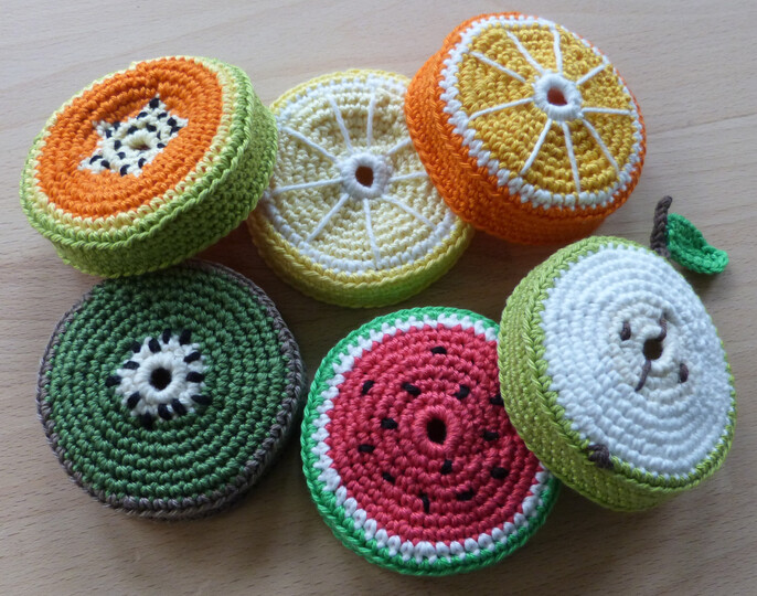 Häkelanleitung für Glas-Deckel "Früchte" mit Trinkhalmhalter