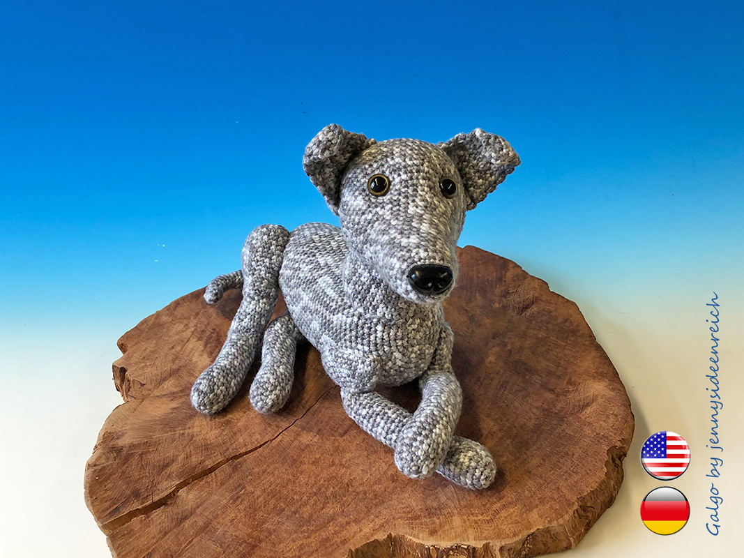 Windhund Galgo Amigurumi Häkelanleitung, Hund liegend häkeln, Anleitung für einen Greyhound von jennysideenreich