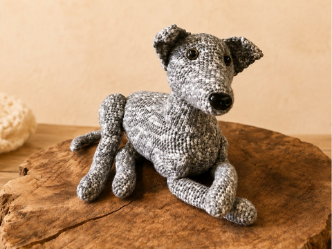 Crochet pattern for a Galgo greyhound amigurumi dog