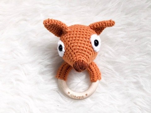 Häkelanleitung Babyrassel Eichhörnchen Egbert