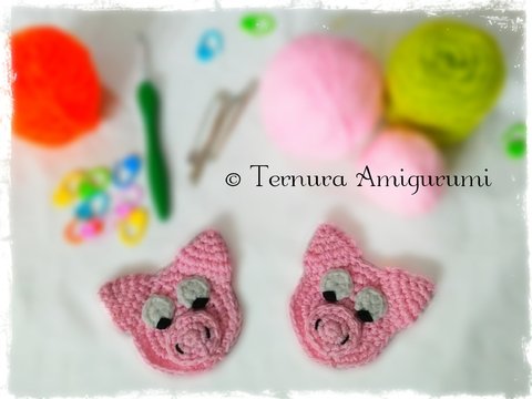 Häkelanleitung applikation vom schwein  PDF ternura amigurumi english- deutsch-dutch