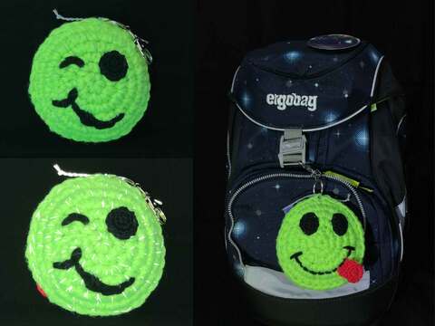 Schulranzen-Anhänger, Leuchte-Smiley „I see you“ häkeln