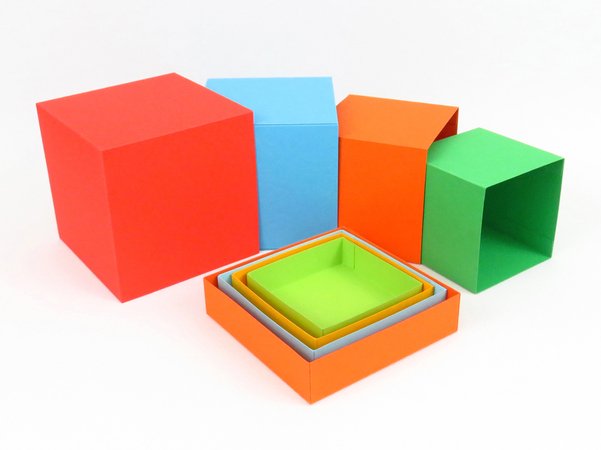 Würfel-Schachteln in vier Größen (7-10 cm³) – Bastelanleitung und Vorlagen