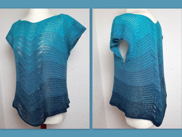 Häkelanleitung RVO Shirt "Wellenreiter"alle Größen, Wellenausschnitt!