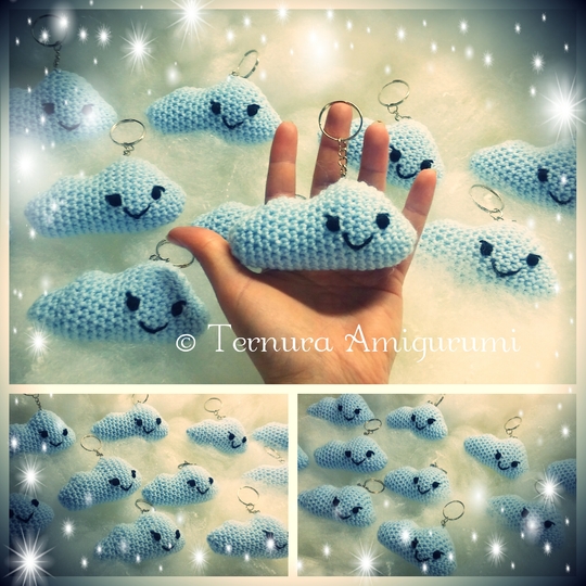 Crochet pattern cloud keychain PDF ternura amigurumi english- deutsch- dutch