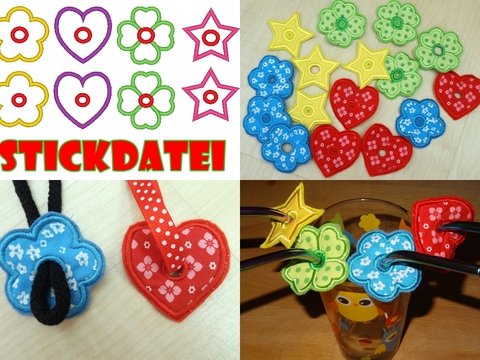 Ösen Stickdatei Herz Stern Kleeblatt Blume