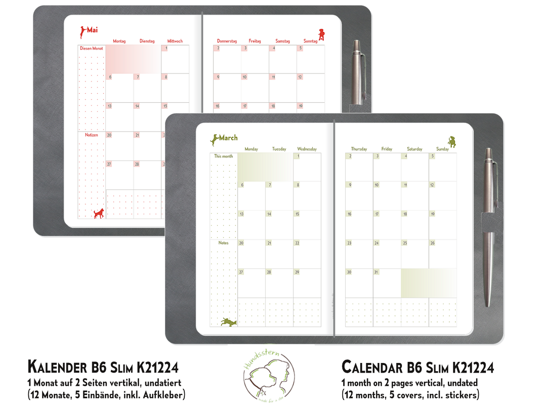 Monthly Planner Dogs trend colours TN B6 Slim K21224