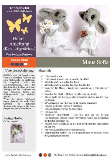 097DE Häkelanleitung Maus Sofia - Amigurumi PDF Pertseva CP