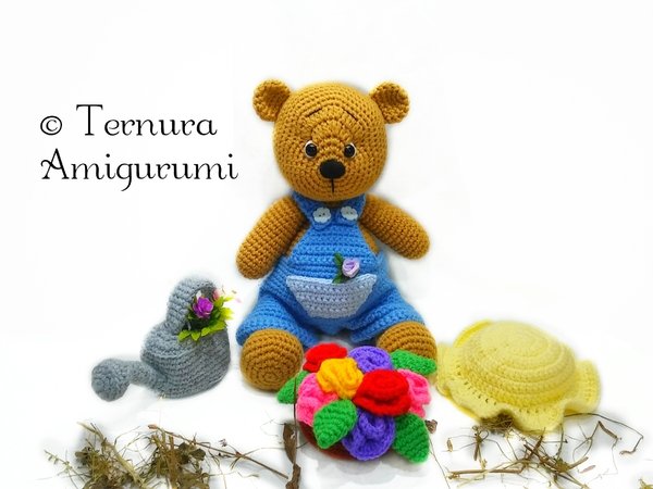 Crochet pattern, LEO, the gardener bear 34cm! PDF ternura amigurumi english- deutsch- dutch