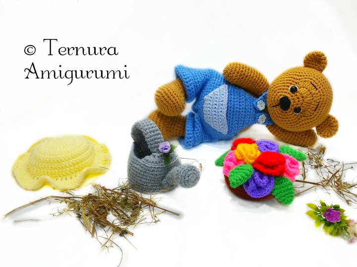 Häkelanleitung, LEO, der Gärtner Bär 34cm! PDF ternura amigurumi english- deutsch- dutch