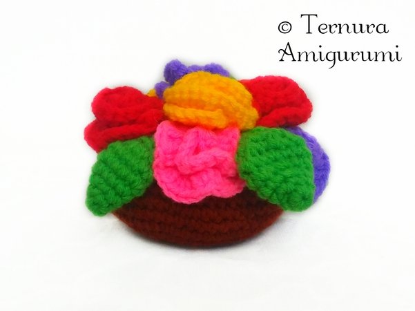Crochet pattern flower pot with flowers pdf ternura amigurumi english- deutsch- dutch
