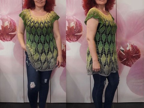 Häkelanleitung Shirt oder Tunika Blätter Größe 36 bis 48