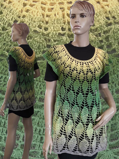 Häkelanleitung Shirt oder Tunika Blätter Größe 36 bis 48