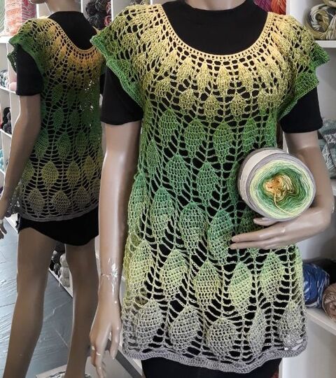 Häkelanleitung Shirt oder Tunika Blätter Größe 36 bis 48