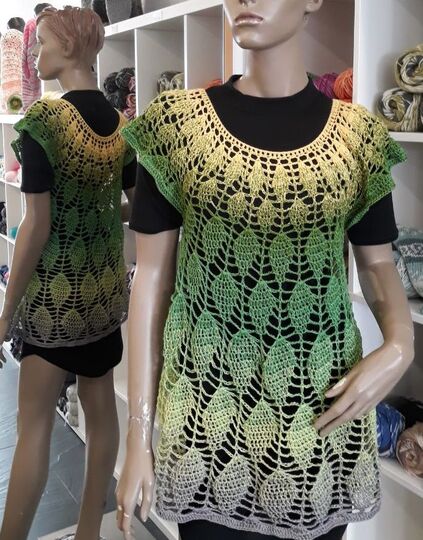 Häkelanleitung Shirt oder Tunika Blätter Größe 36 bis 48