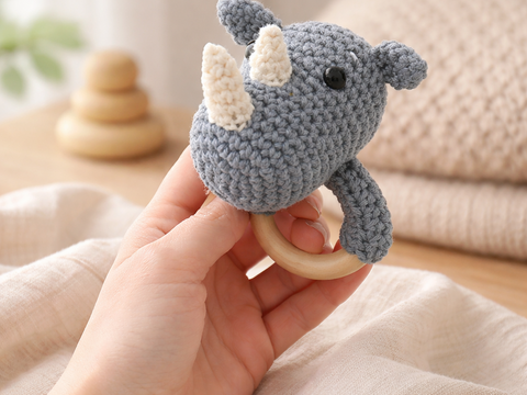 Häkelanleitung Nashorn Rassel, Babyrassel häkeln