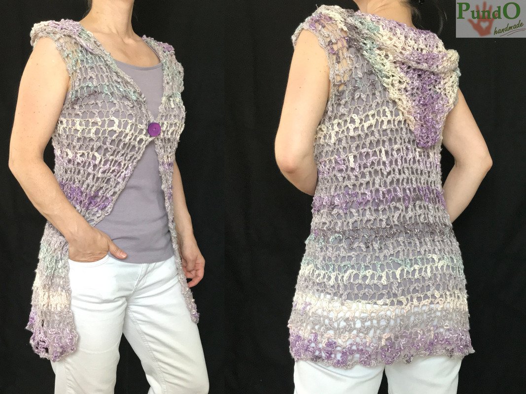 Schnell und leicht gehäkelte Weste „Lila Wein“ alle Größen
