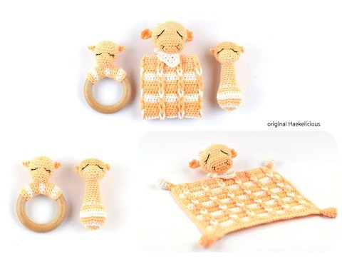 Haekelicious Schmusetuch, Rassel und Greifling Babydrache Original