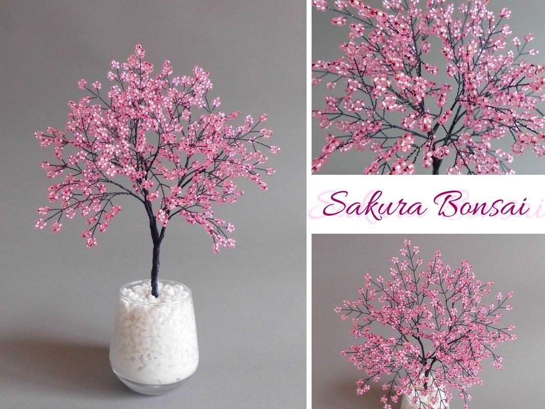Sakura cherry blossom bonsai from beads and wire - and love