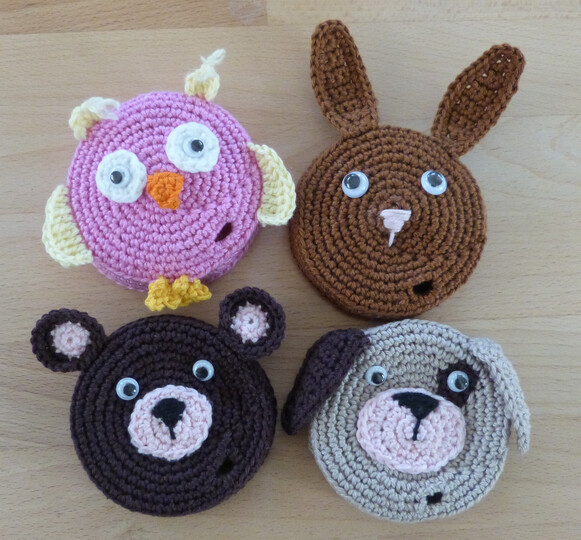 Häkelanleitung für Glas-Deckel mit Trinkhalmhalter "Tiere 3"