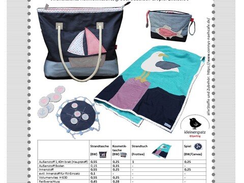 Nähanleitung und Schnittmuster: Strandtasche, Handtuch und Kosmetiktasche, Spiel für unterwegs